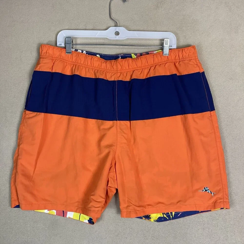 Tommy Bahama Shorts Mens Medium Orange Blue Multicolor‎ Reversable Board Short
